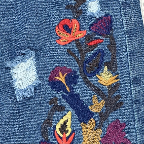 NWT PAUL & ZERA ALLSAINTS High Waist Raw Hem Frayed Floral Embroidered Jeans L - Picture 5 of 10